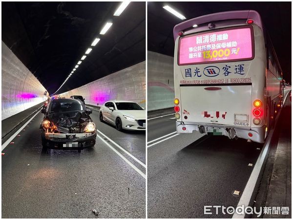 [新聞] 雪隧追撞事故！轎車追撞客運「車頭爛毀